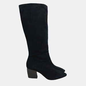 Botkier Sharon Boots Tall Black Suede Leather Block Heel Side Zip Women Size 7.5